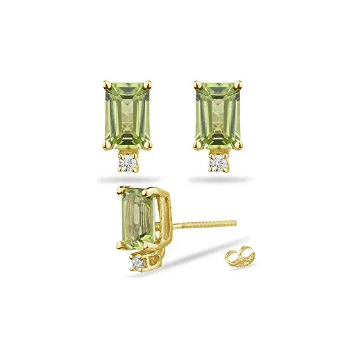0.02 Cts Diamond & 1.20 Cts Peridot (6x4 EC) Stud Earrings in 14K Yellow Gold-Screw Backs