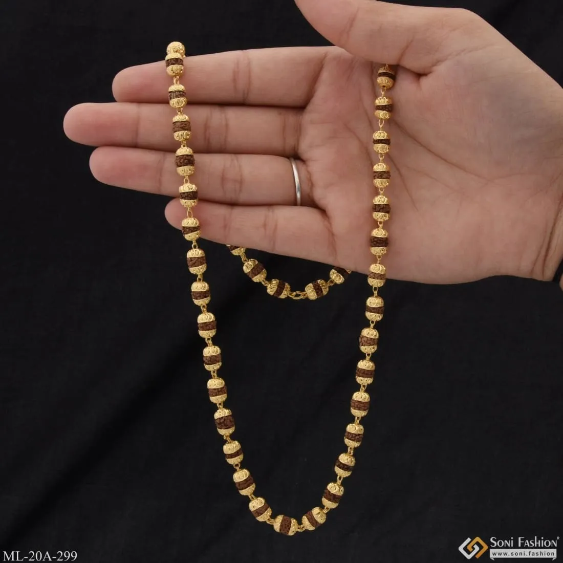1 Gram Gold Plated Fancy Design High-quality Rudraksha Mala For Men - Style A299