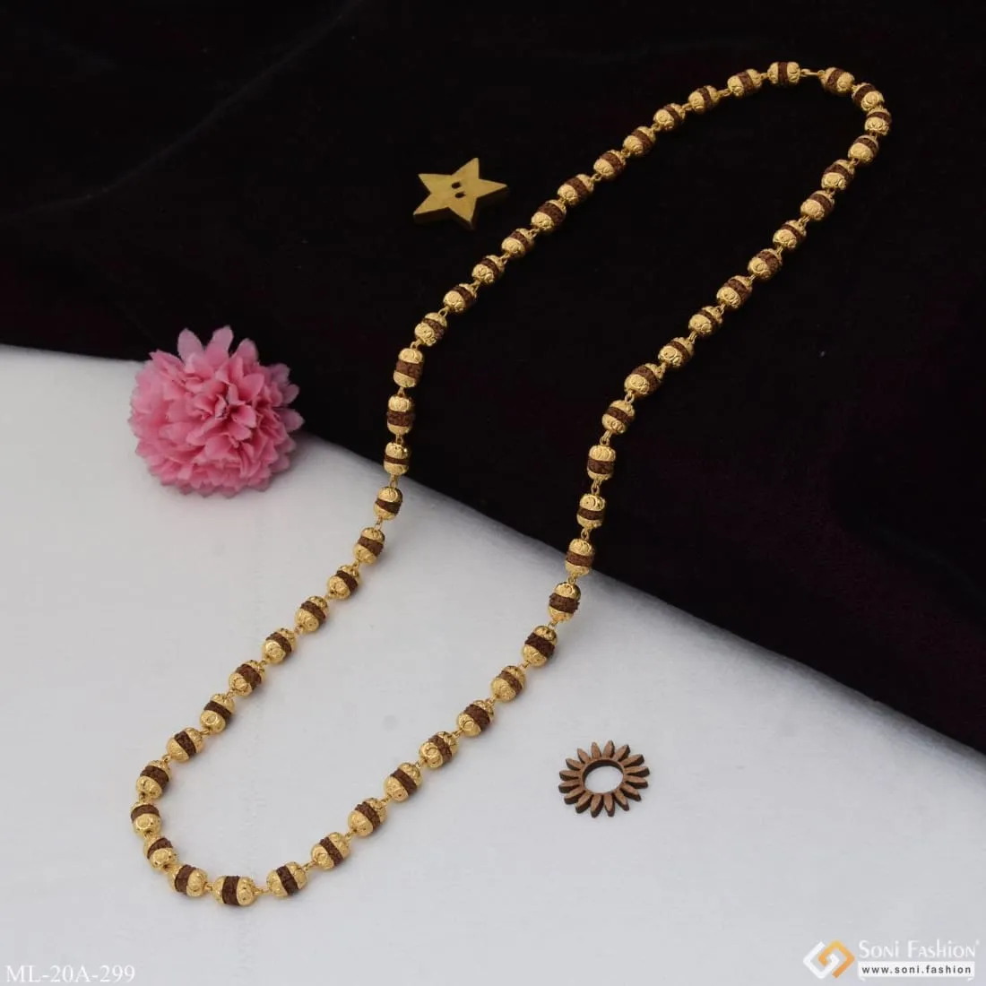 1 Gram Gold Plated Fancy Design High-quality Rudraksha Mala For Men - Style A299
