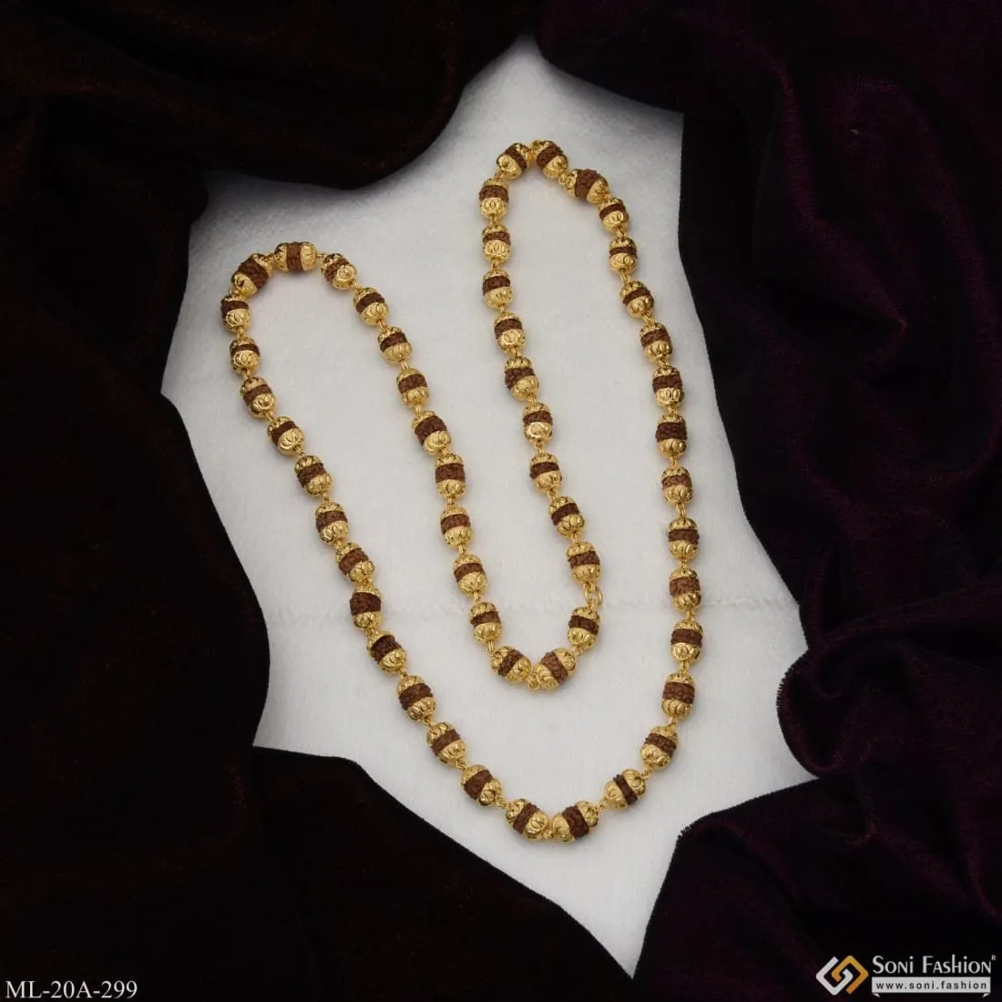 1 Gram Gold Plated Fancy Design High-quality Rudraksha Mala For Men - Style A299