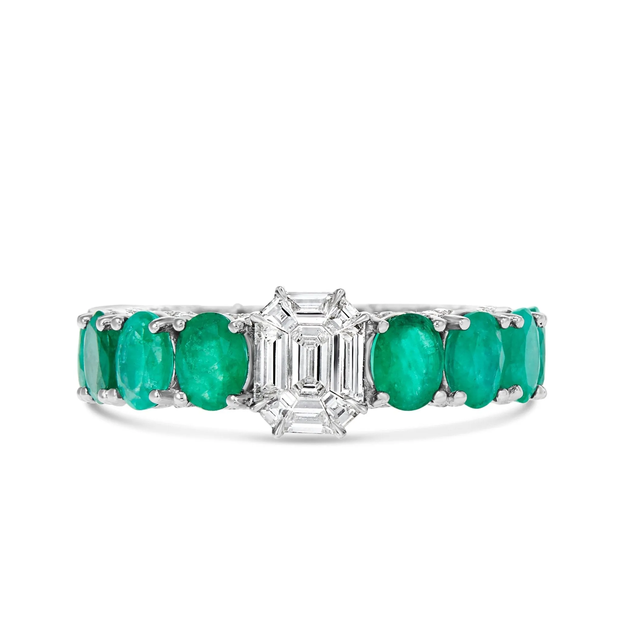 10K White Gold 1.5ct Oval Cut Emerald Stone Eternity Ring