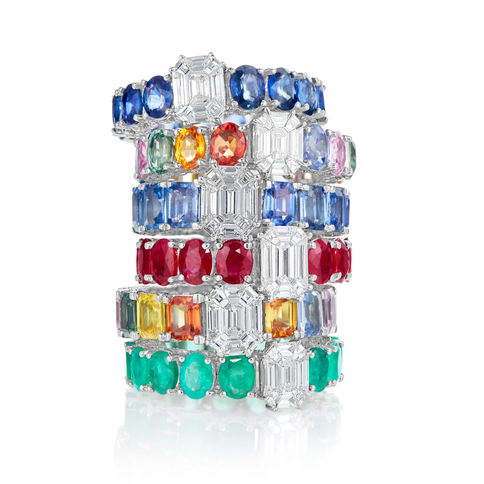 10K White Gold 1.5ct Oval Cut Emerald Stone Eternity Ring