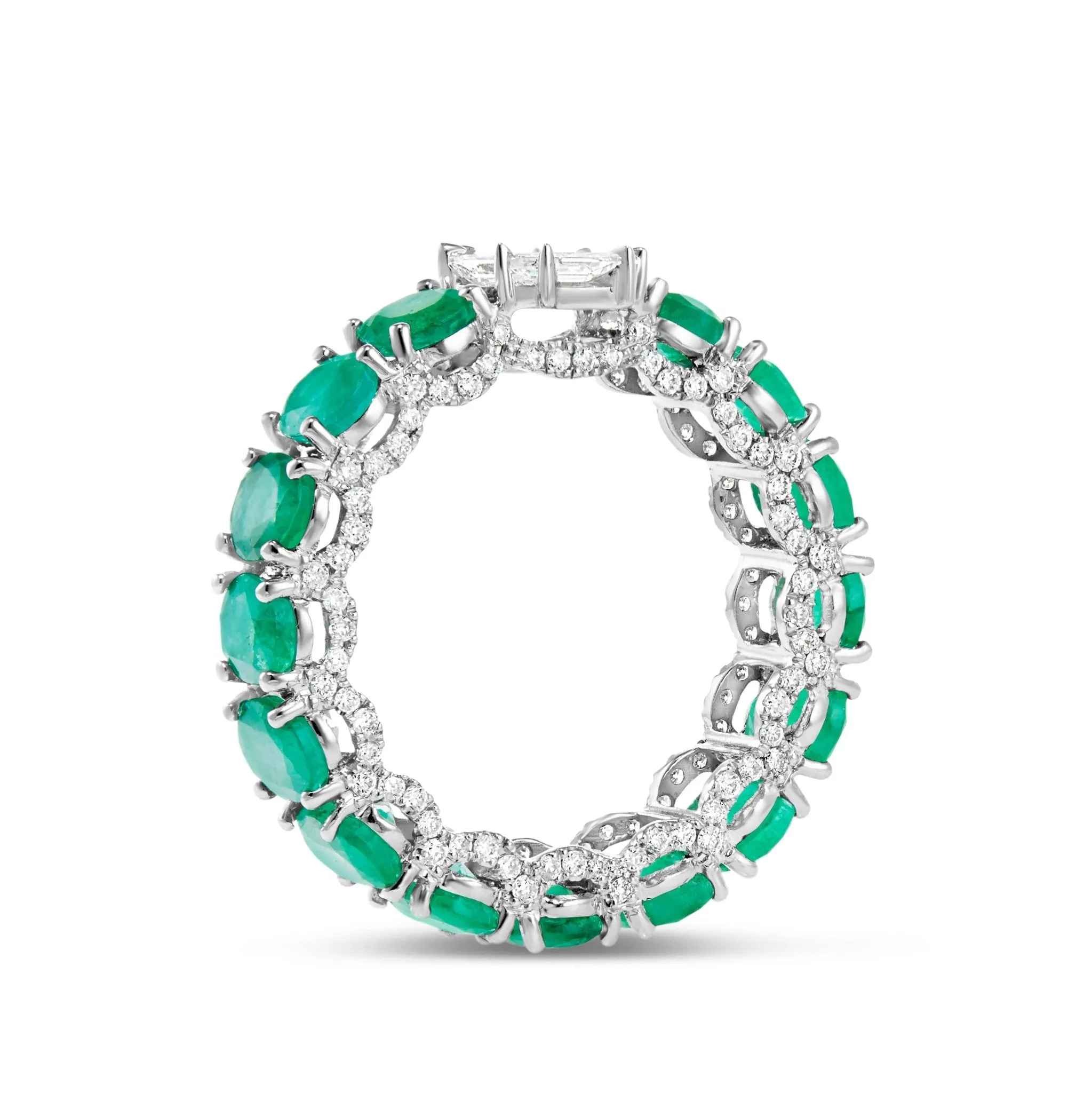 10K White Gold 1.5ct Oval Cut Emerald Stone Eternity Ring