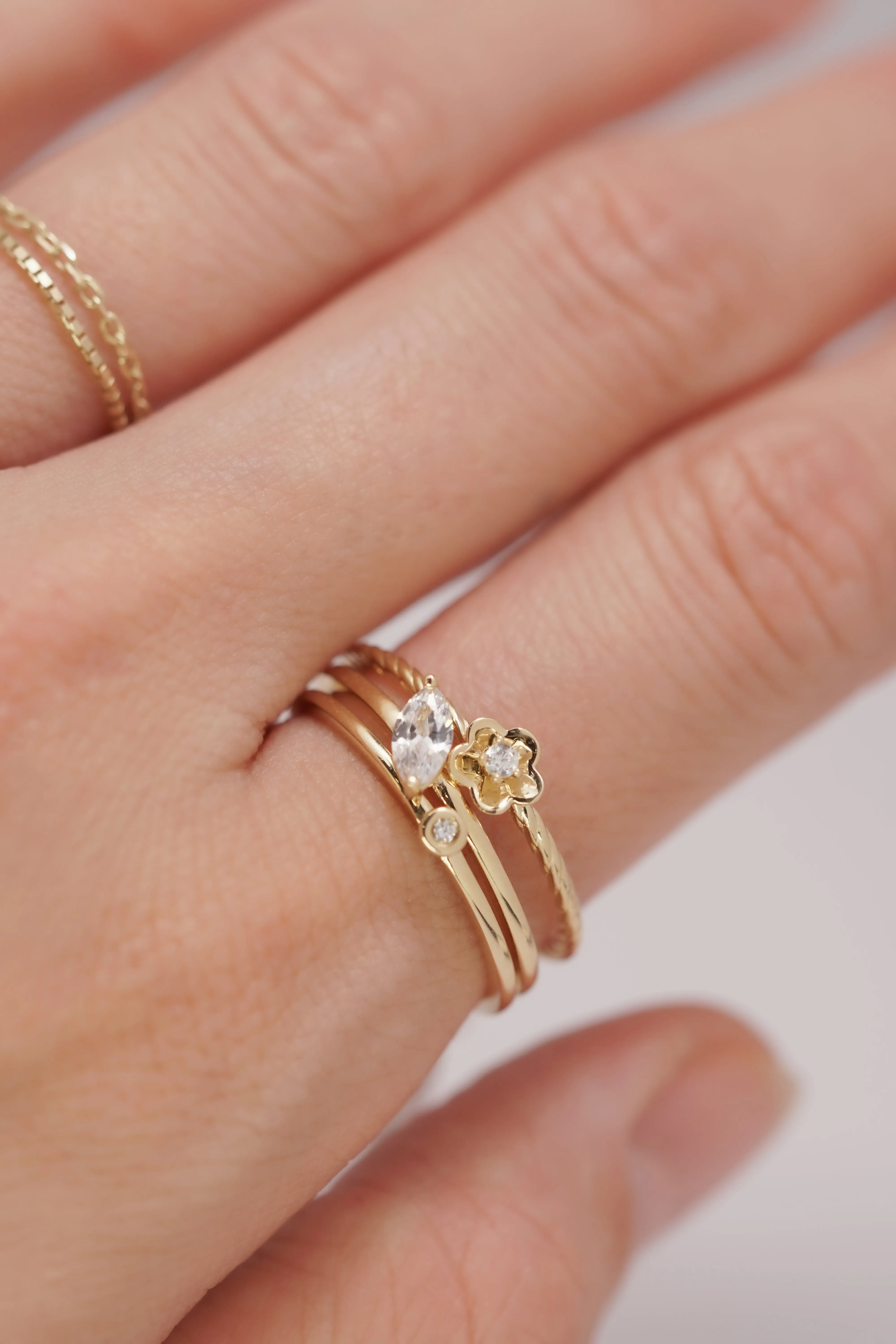 14K Solid Yellow Gold CZ Round Bezel Stackable Ring