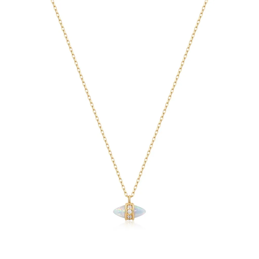 14K Yellow Gold Opal & Lab Diamond Drop Necklace by Aurelie Gi