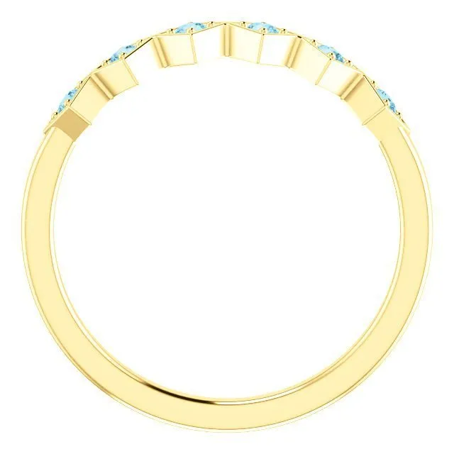 14KT GOLD 0.12 CTW ROUND AQUAMARINE STACKABLE RING