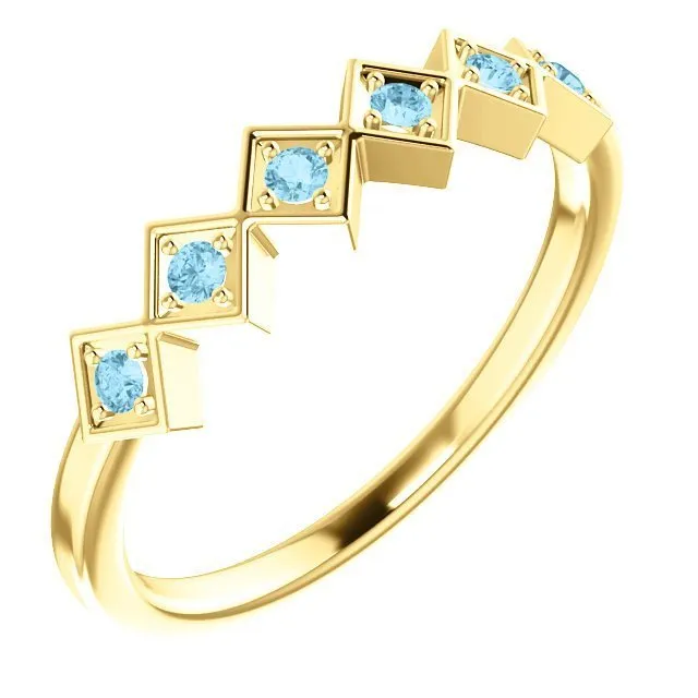 14KT GOLD 0.12 CTW ROUND AQUAMARINE STACKABLE RING