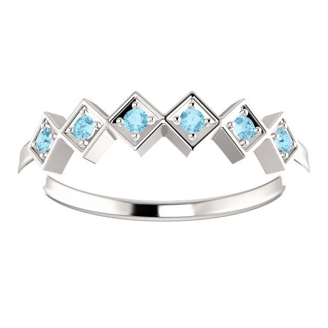 14KT GOLD 0.12 CTW ROUND AQUAMARINE STACKABLE RING