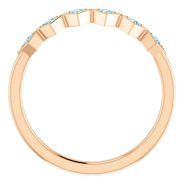 14KT GOLD 0.12 CTW ROUND AQUAMARINE STACKABLE RING