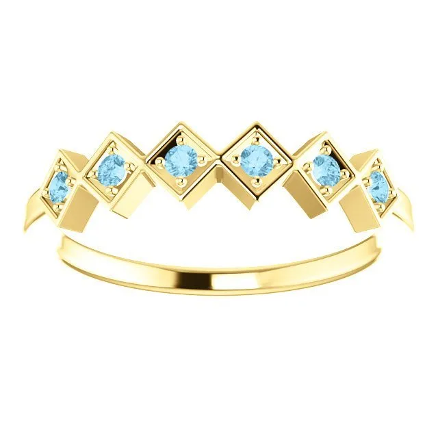 14KT GOLD 0.12 CTW ROUND AQUAMARINE STACKABLE RING