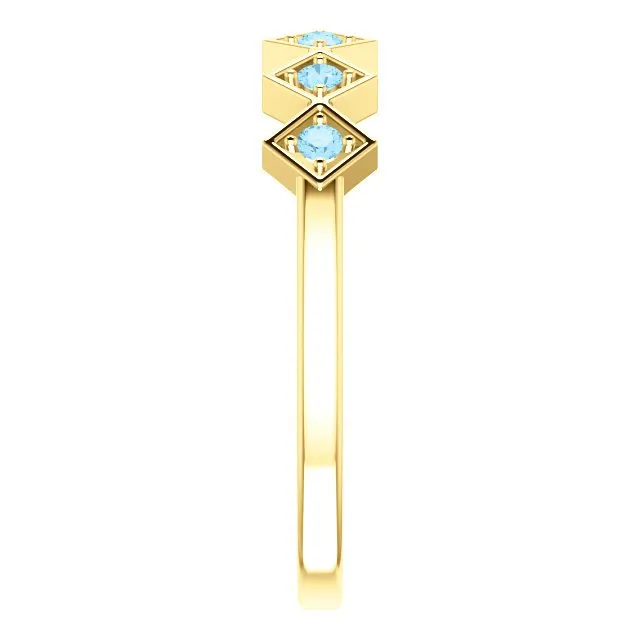 14KT GOLD 0.12 CTW ROUND AQUAMARINE STACKABLE RING