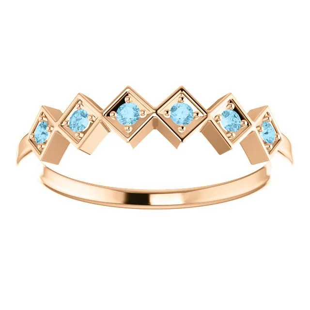14KT GOLD 0.12 CTW ROUND AQUAMARINE STACKABLE RING