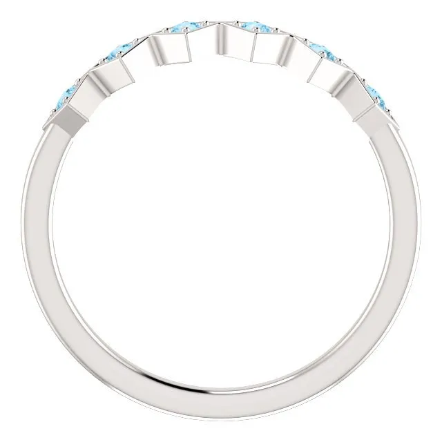 14KT GOLD 0.12 CTW ROUND AQUAMARINE STACKABLE RING