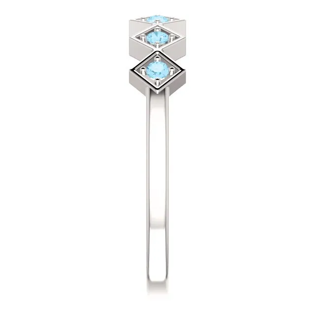 14KT GOLD 0.12 CTW ROUND AQUAMARINE STACKABLE RING