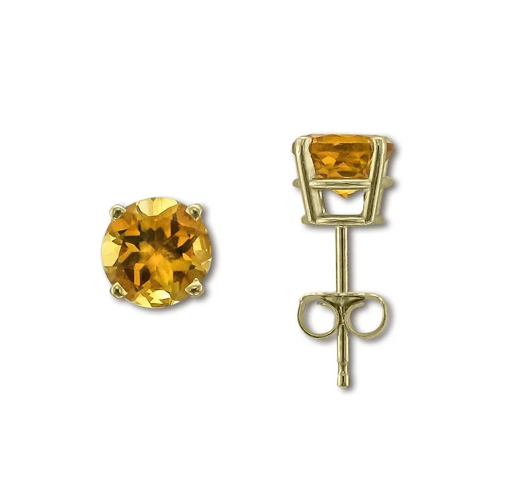 14KT GOLD 0.80 CARAT ROUND CITRINE EARRINGS