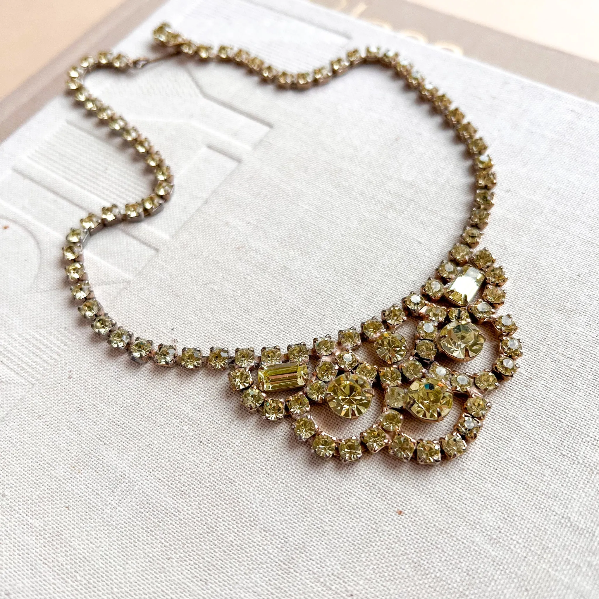1950s Peridot Rhinestone Choker Necklace