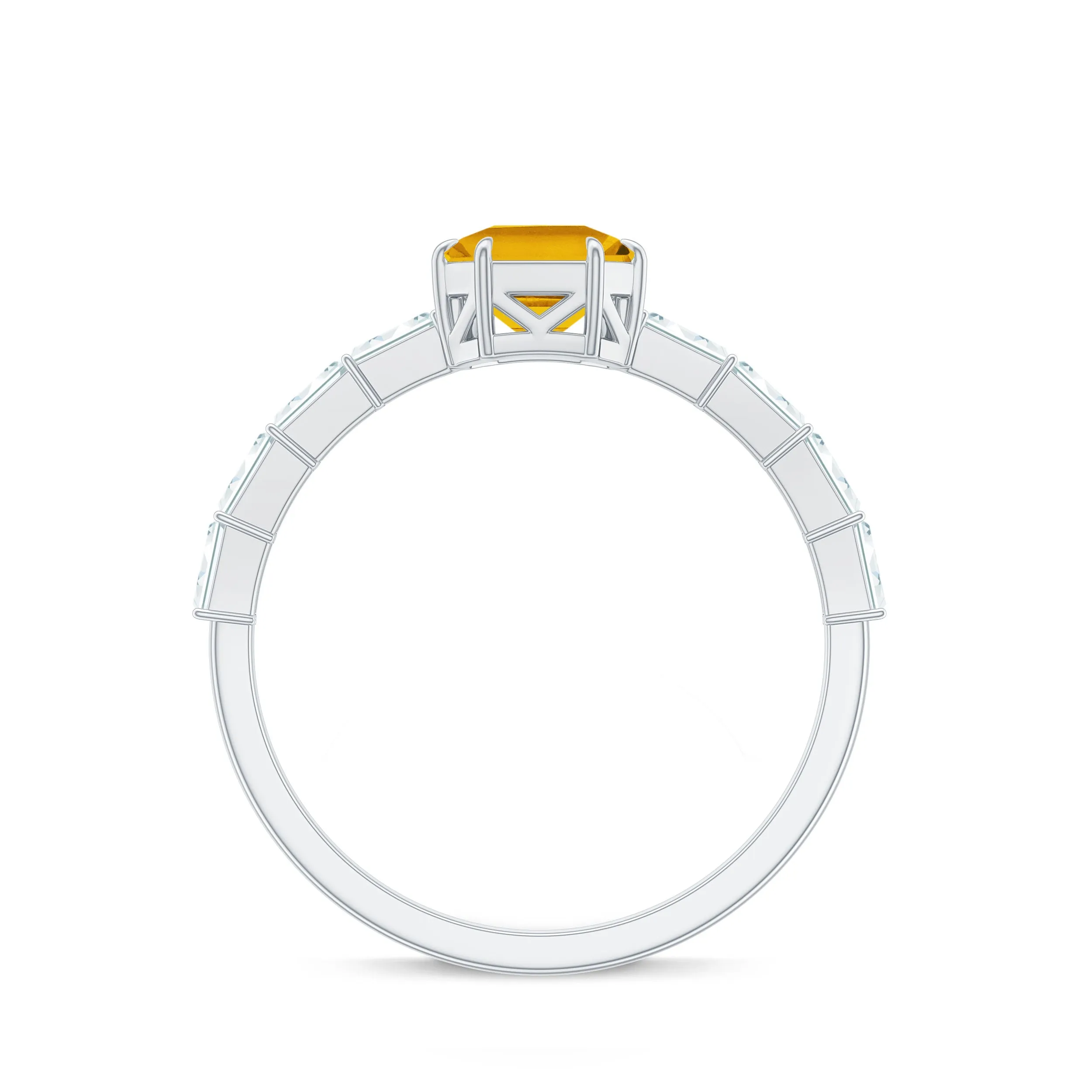 2 CT Asscher Cut Citrine Solitaire Ring with Moissanite Side Stones