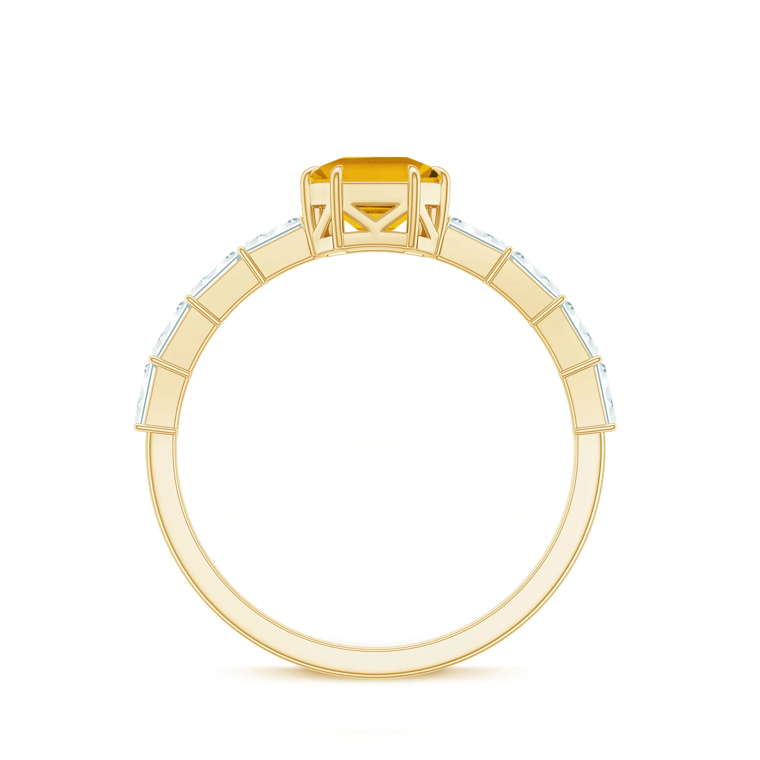 2 CT Asscher Cut Citrine Solitaire Ring with Moissanite Side Stones
