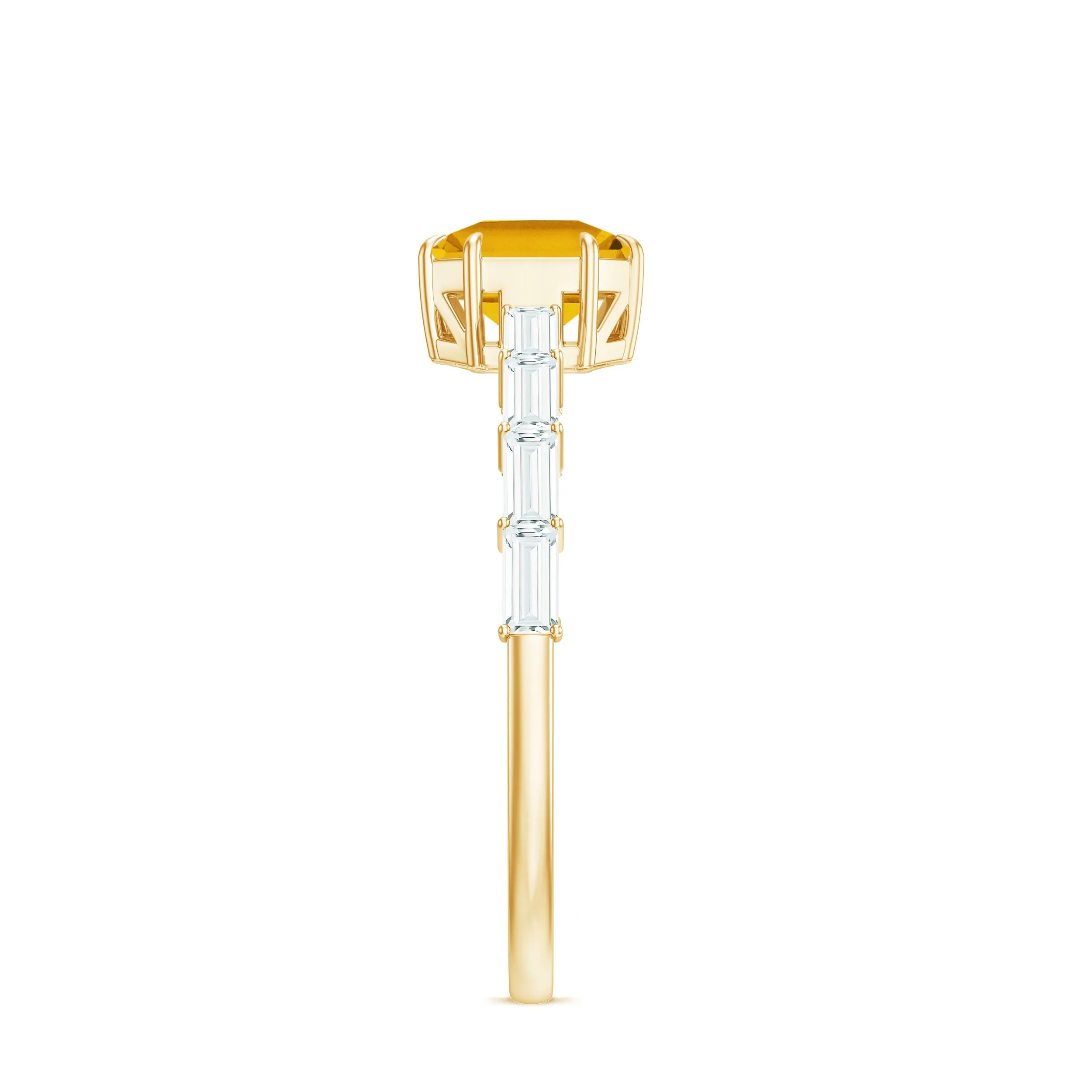 2 CT Asscher Cut Citrine Solitaire Ring with Moissanite Side Stones