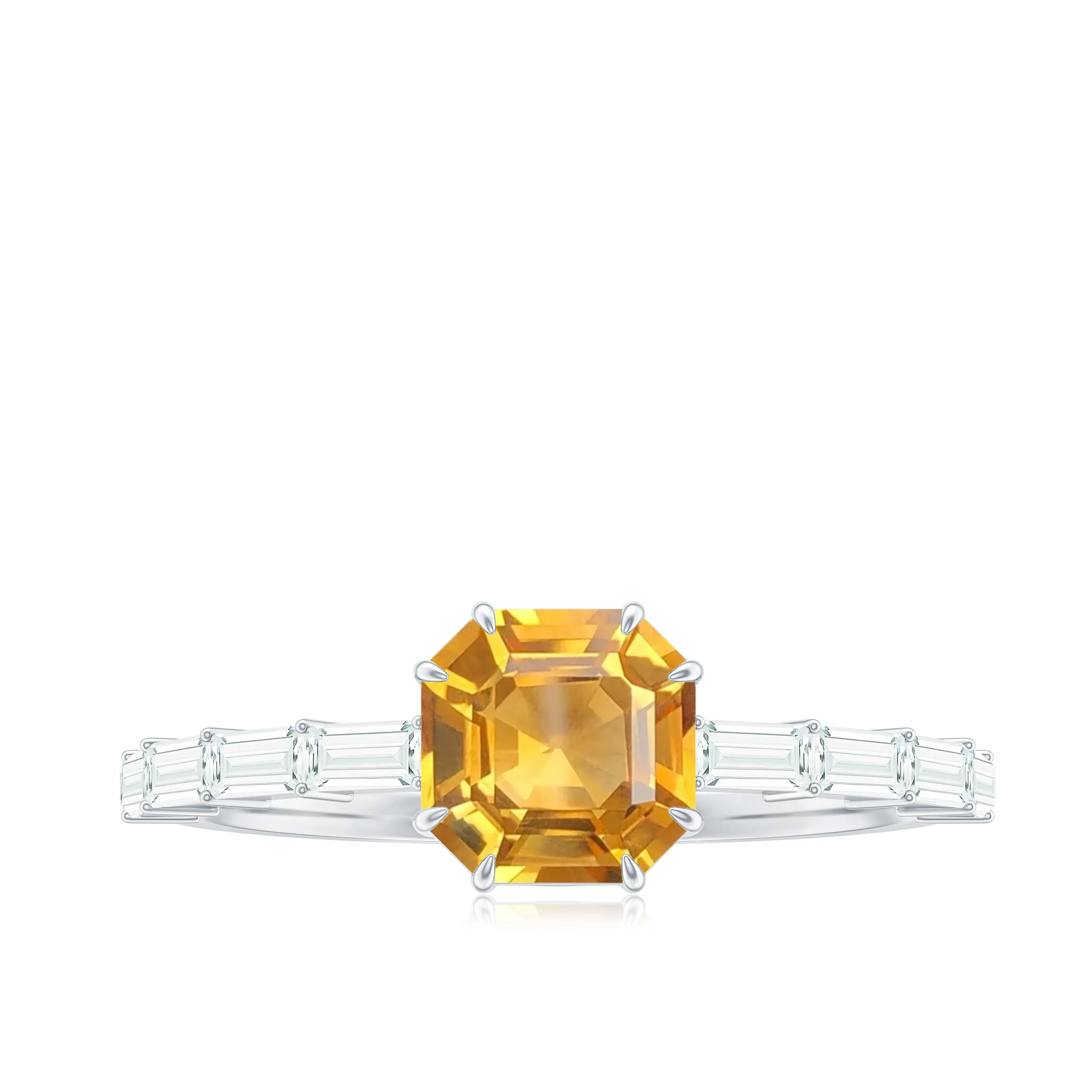 2 CT Asscher Cut Citrine Solitaire Ring with Moissanite Side Stones