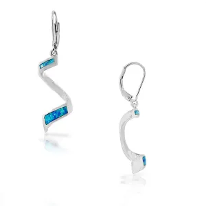 925 Sterling Silver Blue Turquoise-Tone Simulated Opal Swirl Drop Dangle Earrings