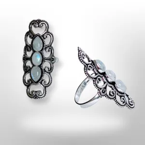 925 Sterling Silver, heart design, Rainbow Moonstone,  Ring.