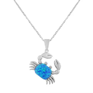 925 Sterling Silver Womens Blue Turquoise-Tone Crab Marine Simulated Opal Pendant Necklace