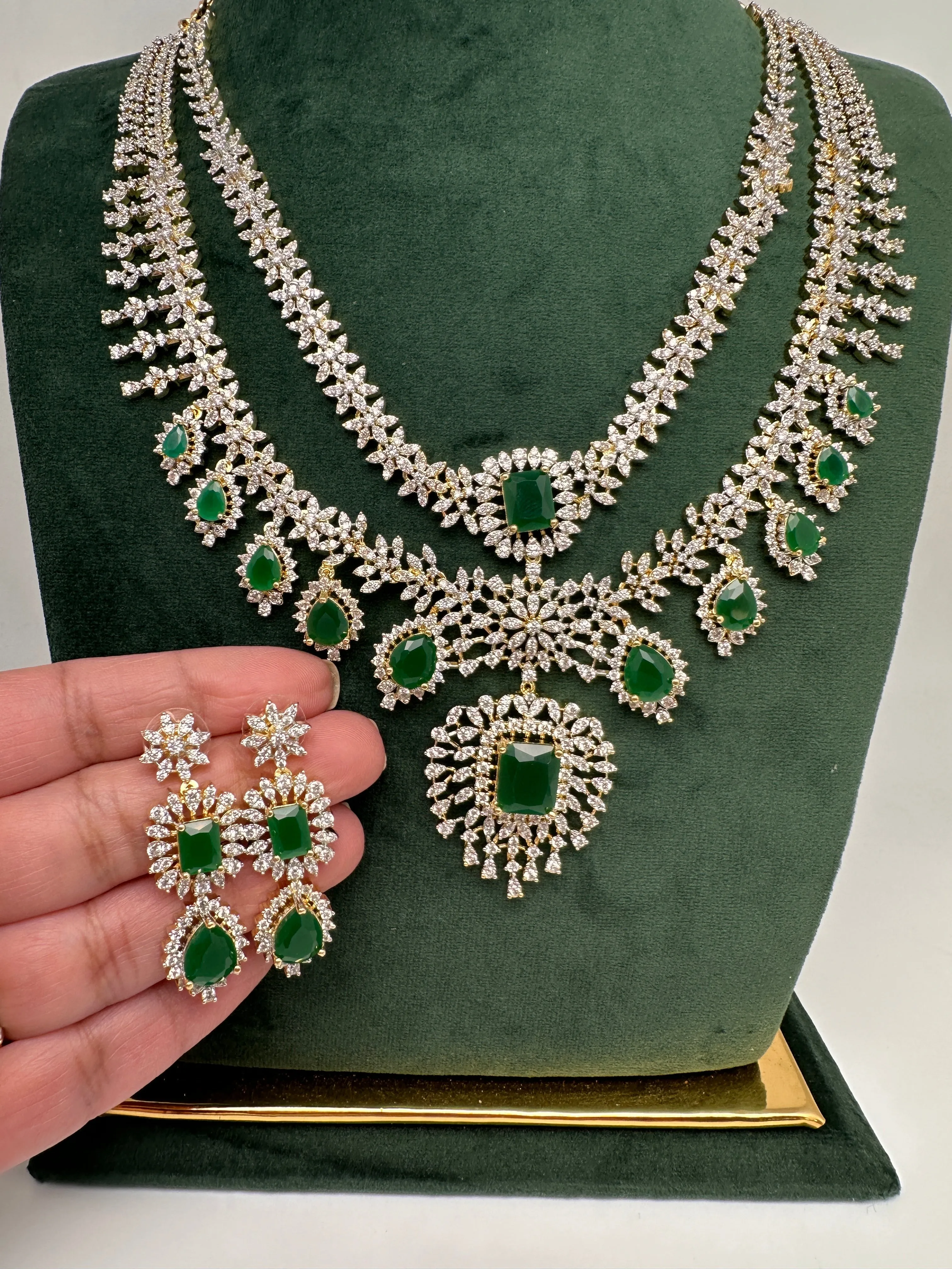 AD Multi Layer Color Stone Short Necklace