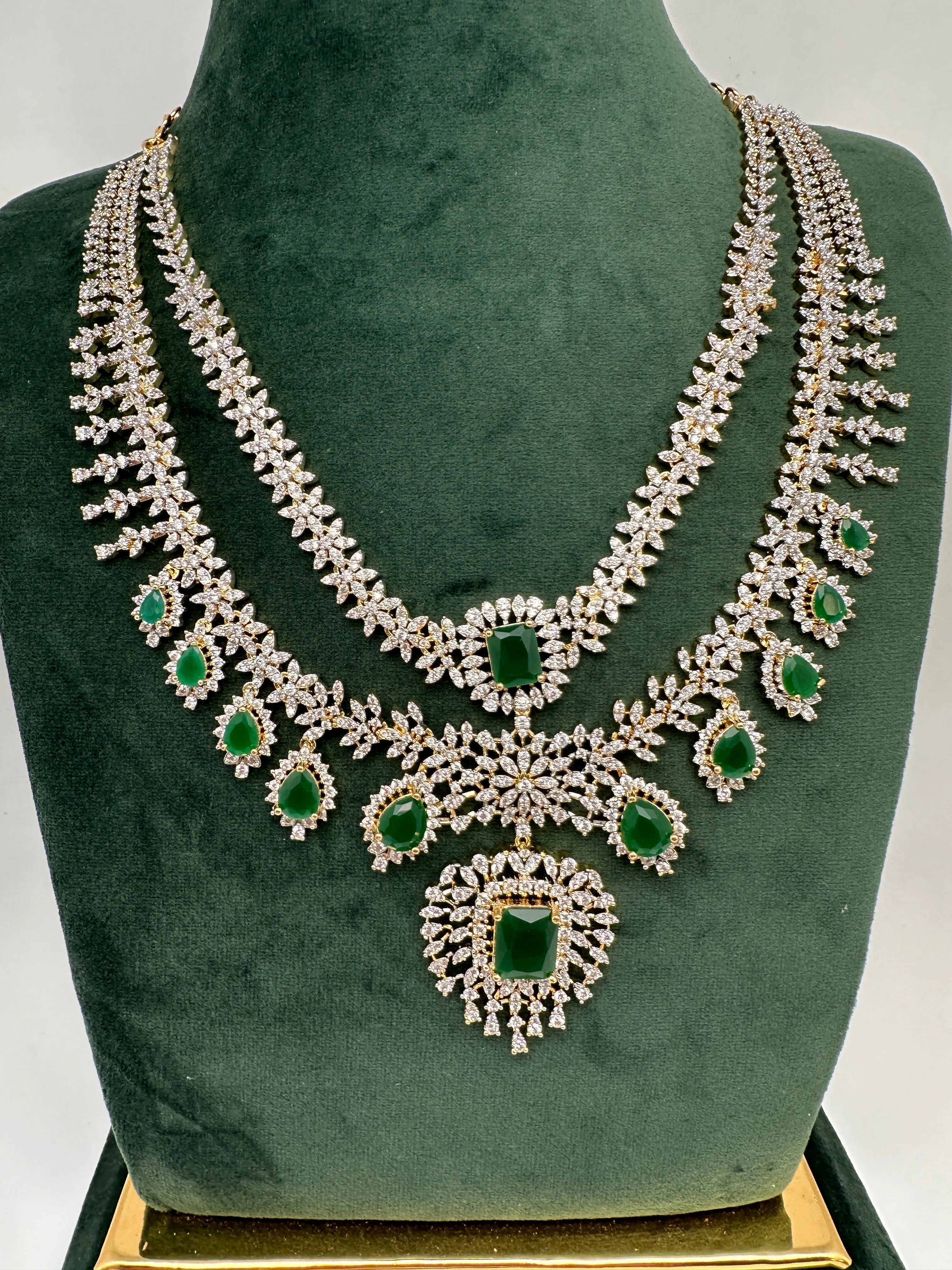 AD Multi Layer Color Stone Short Necklace