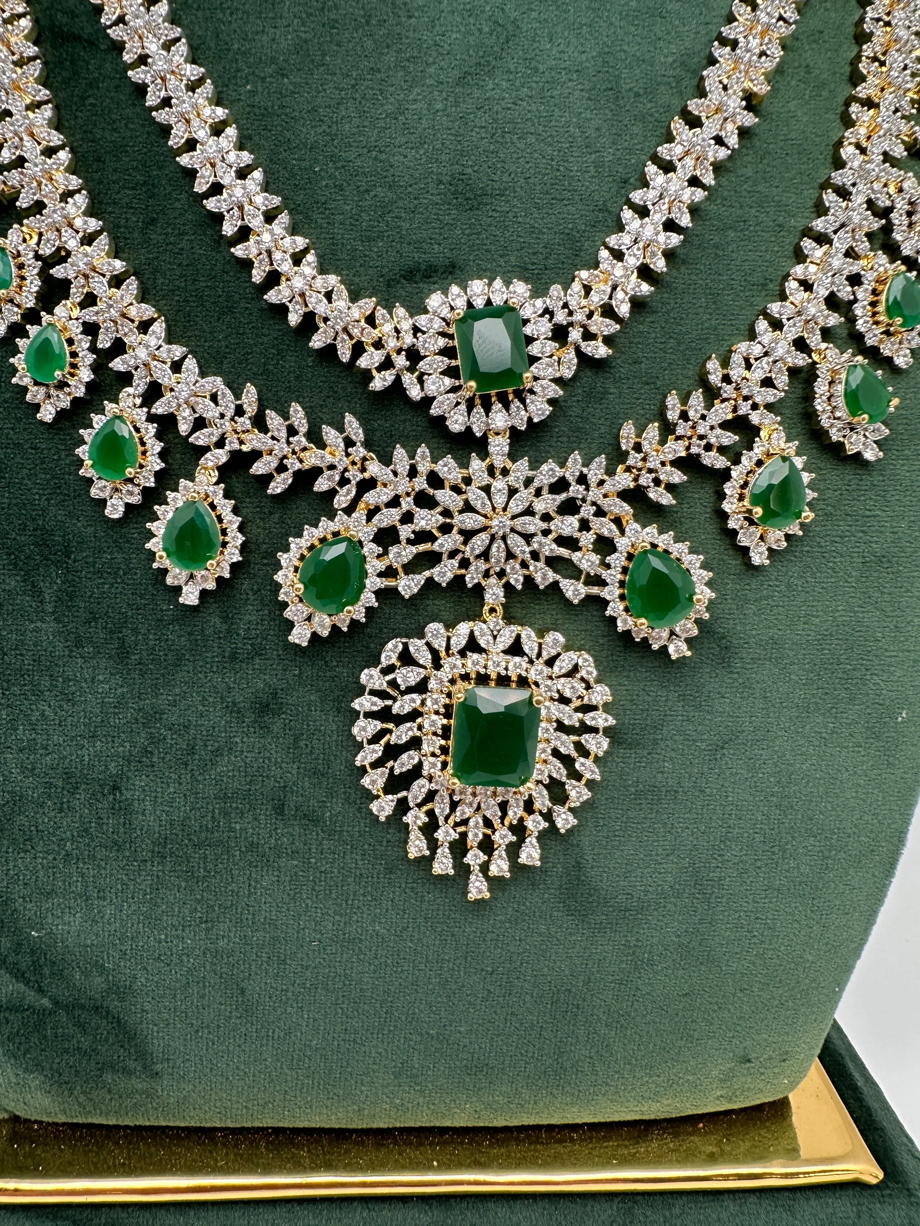 AD Multi Layer Color Stone Short Necklace