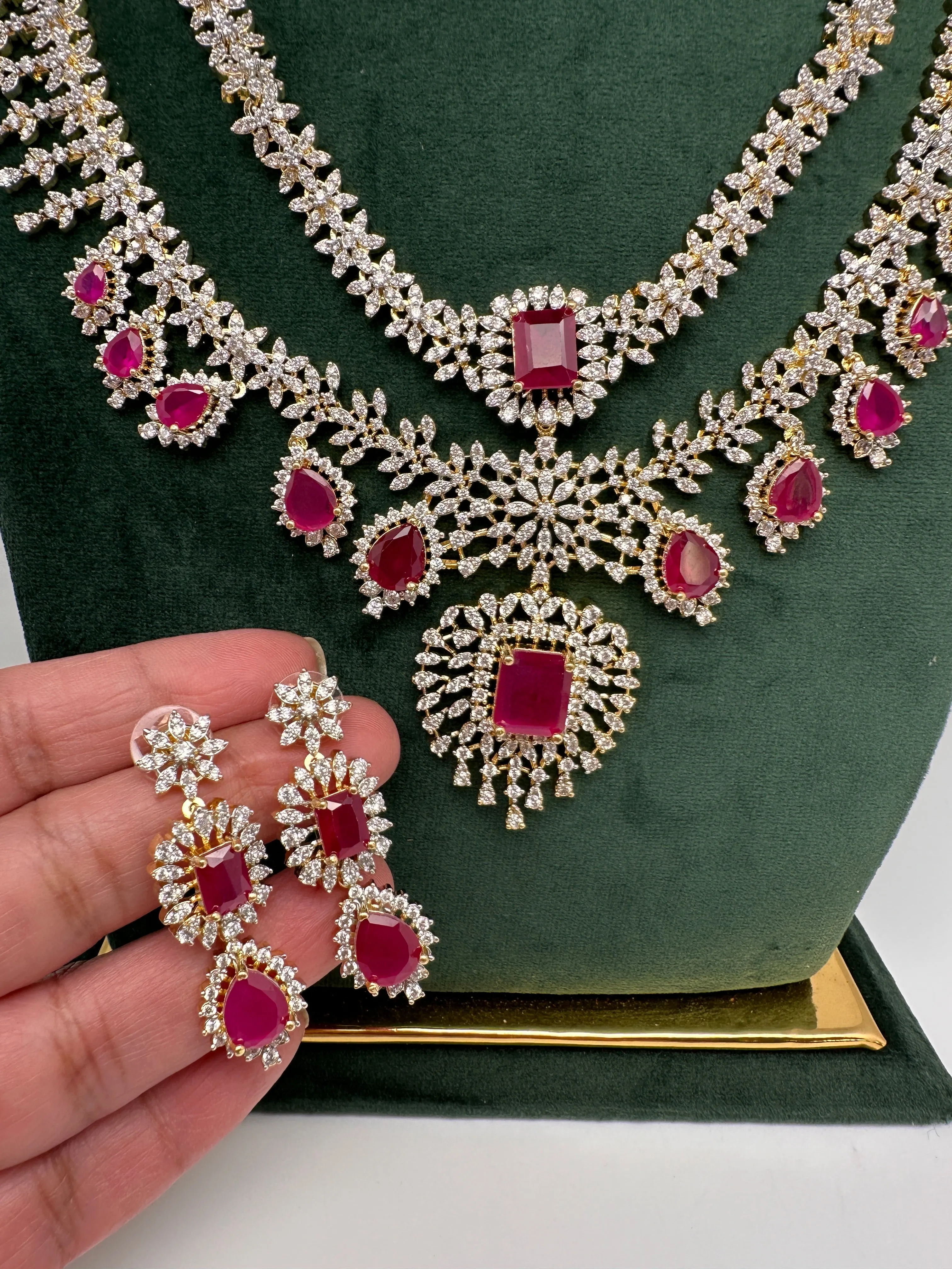 AD Multi Layer Color Stone Short Necklace