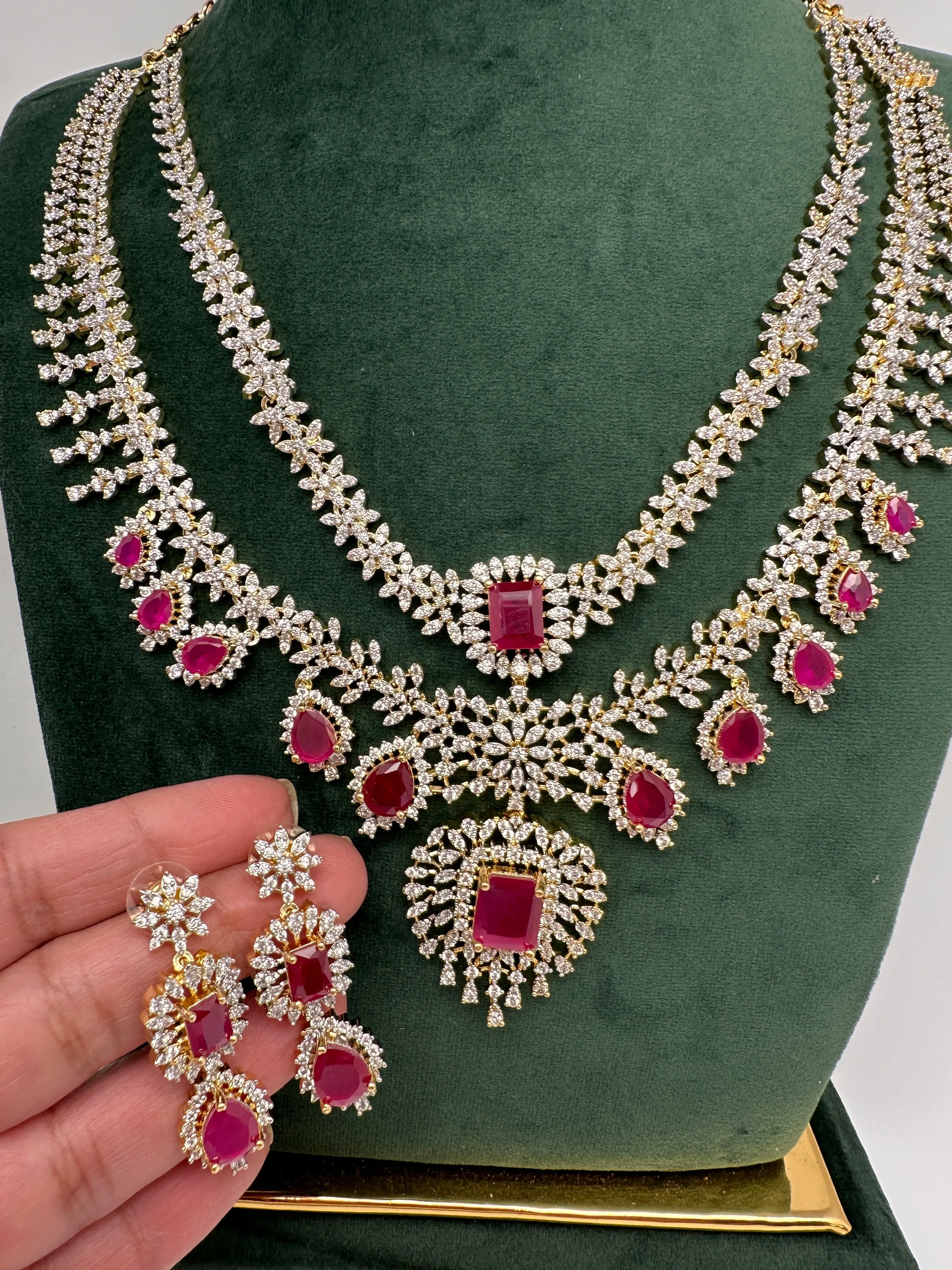 AD Multi Layer Color Stone Short Necklace