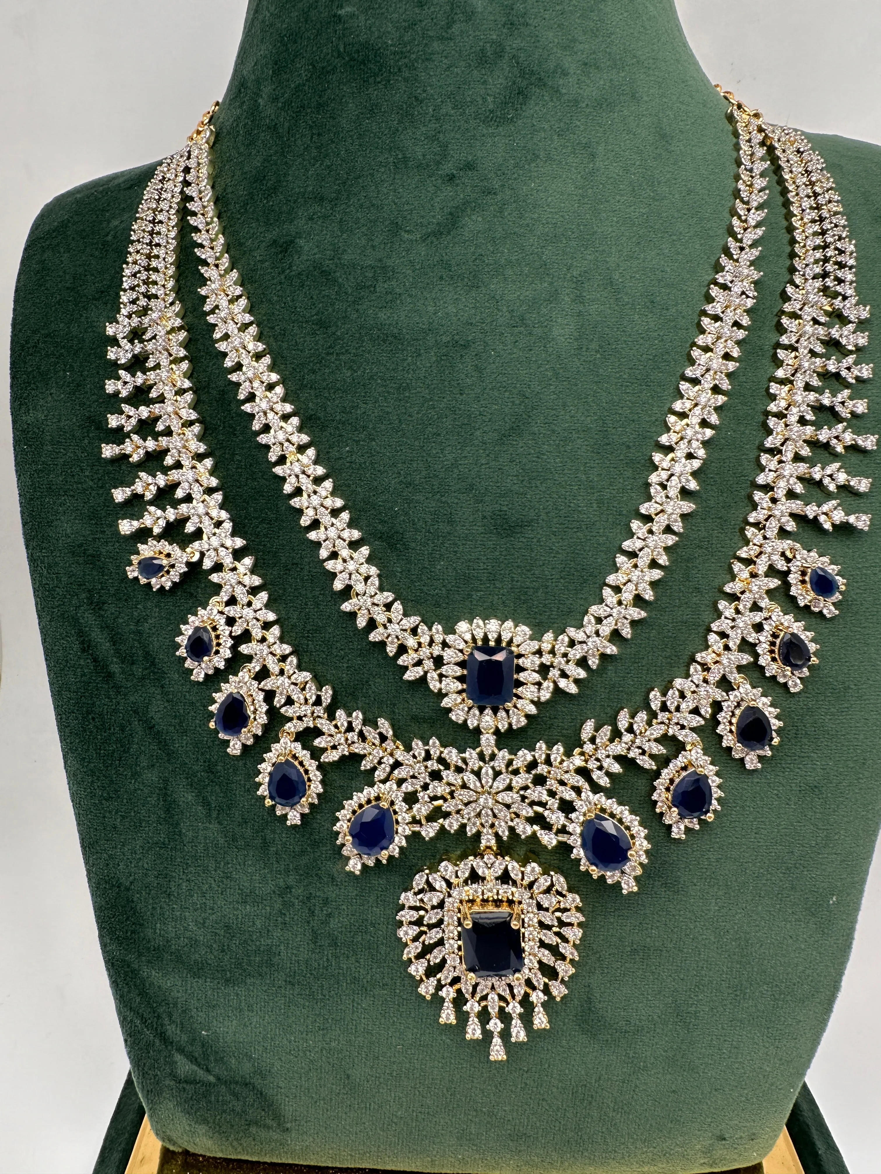 AD Multi Layer Color Stone Short Necklace