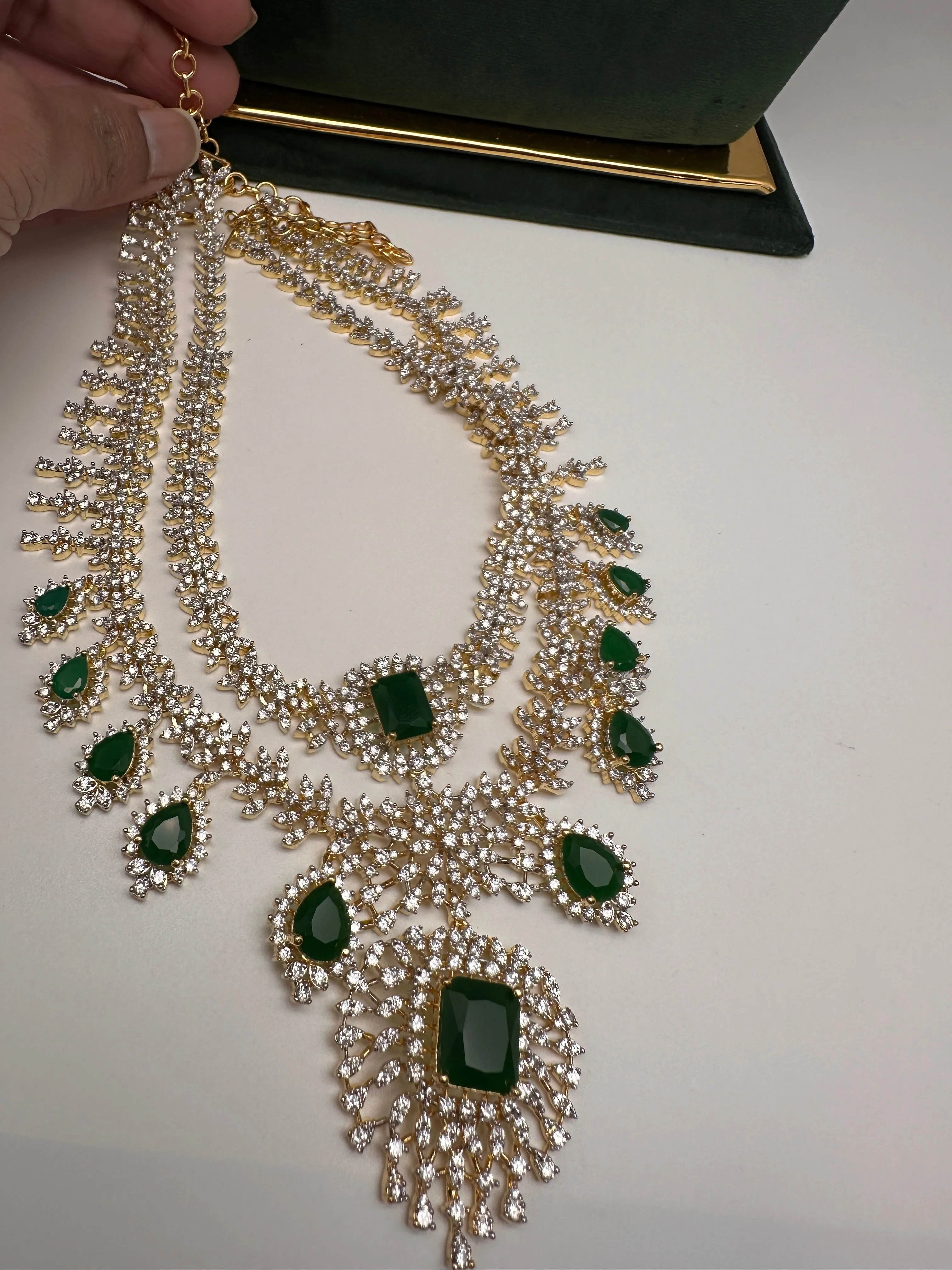 AD Multi Layer Color Stone Short Necklace