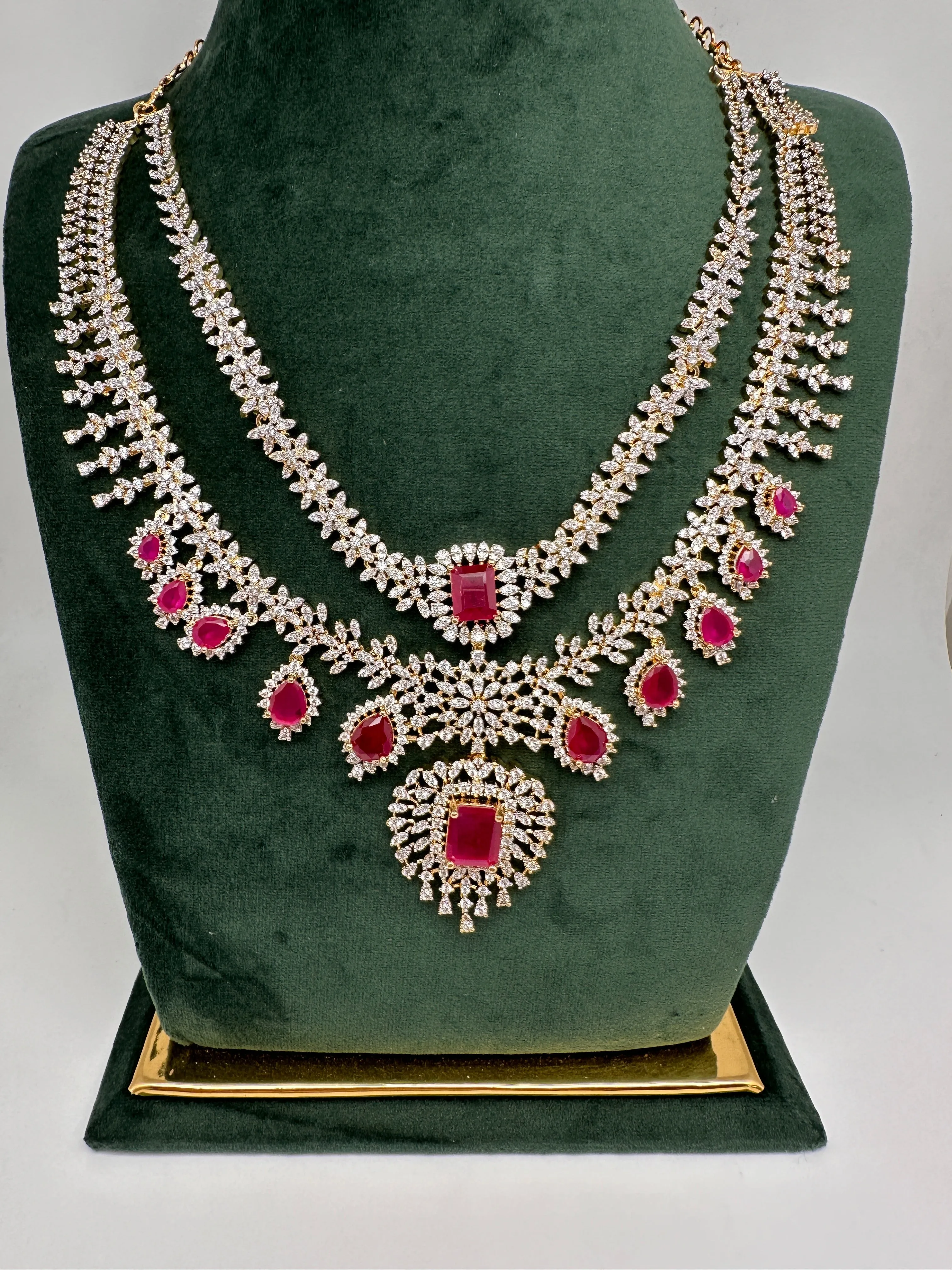 AD Multi Layer Color Stone Short Necklace
