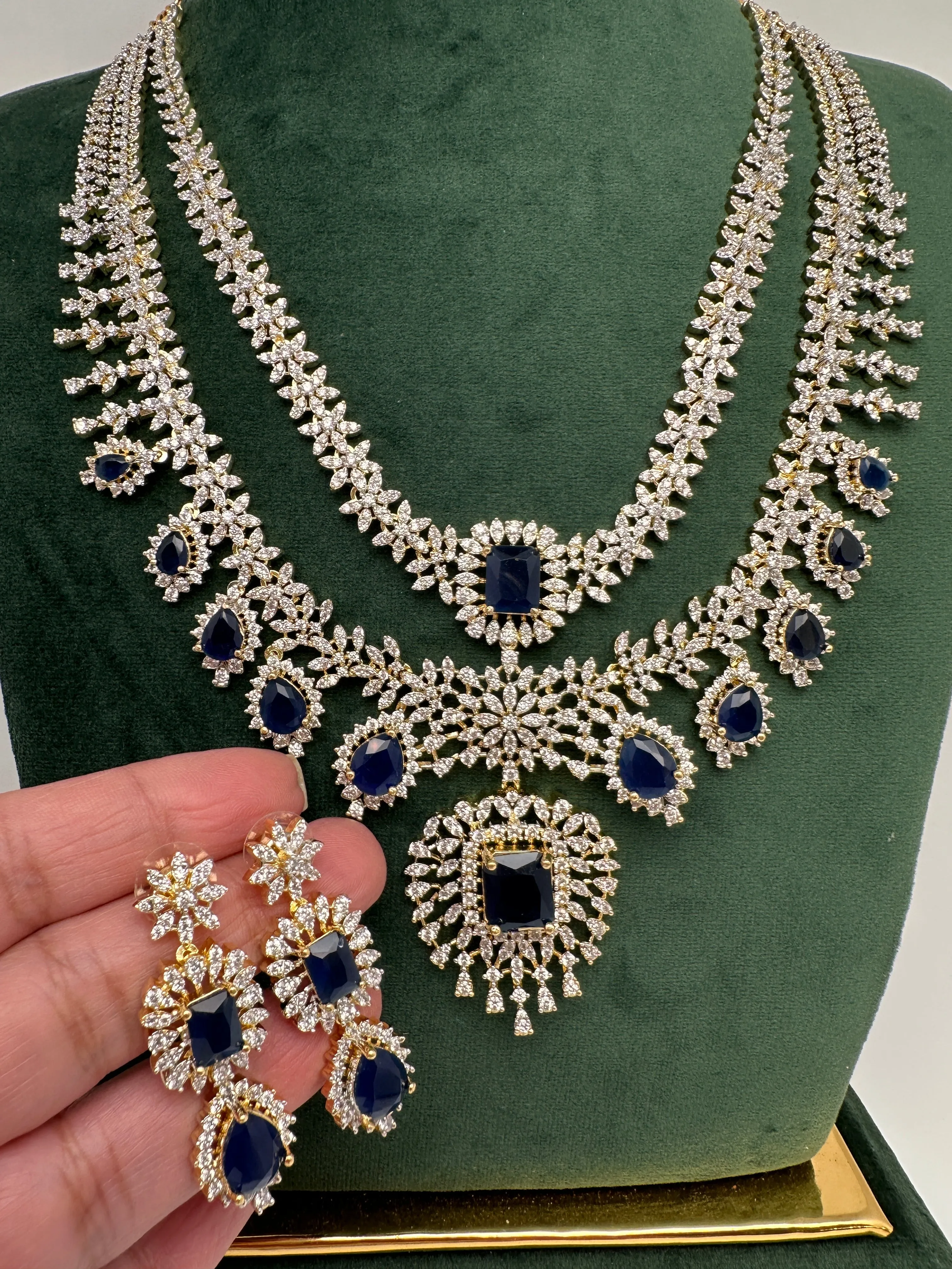 AD Multi Layer Color Stone Short Necklace