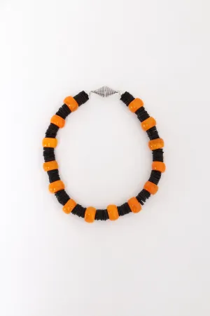 Amber Necklace with Leather and Silver Magnetic Clasp