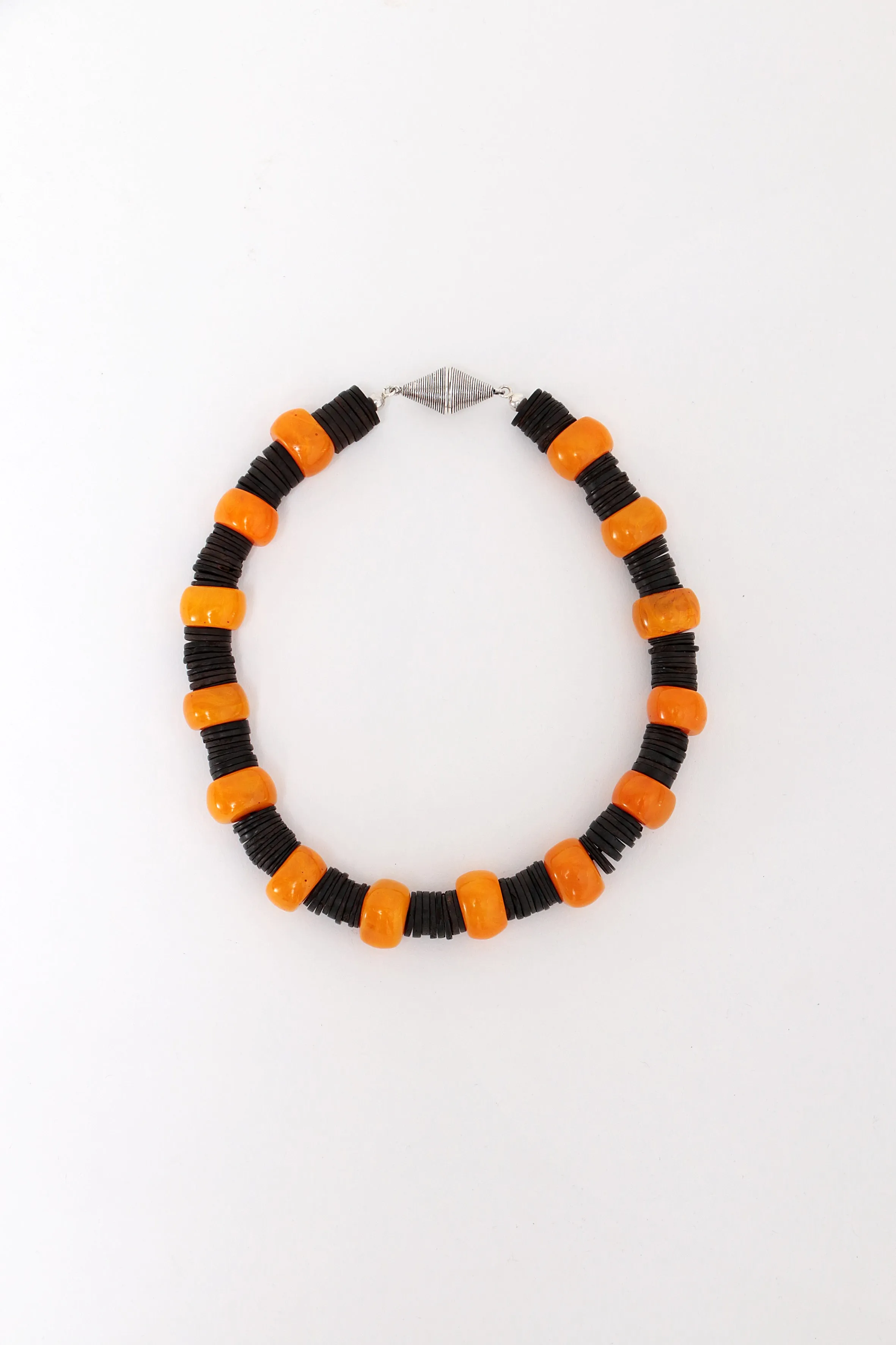 Amber Necklace with Leather and Silver Magnetic Clasp
