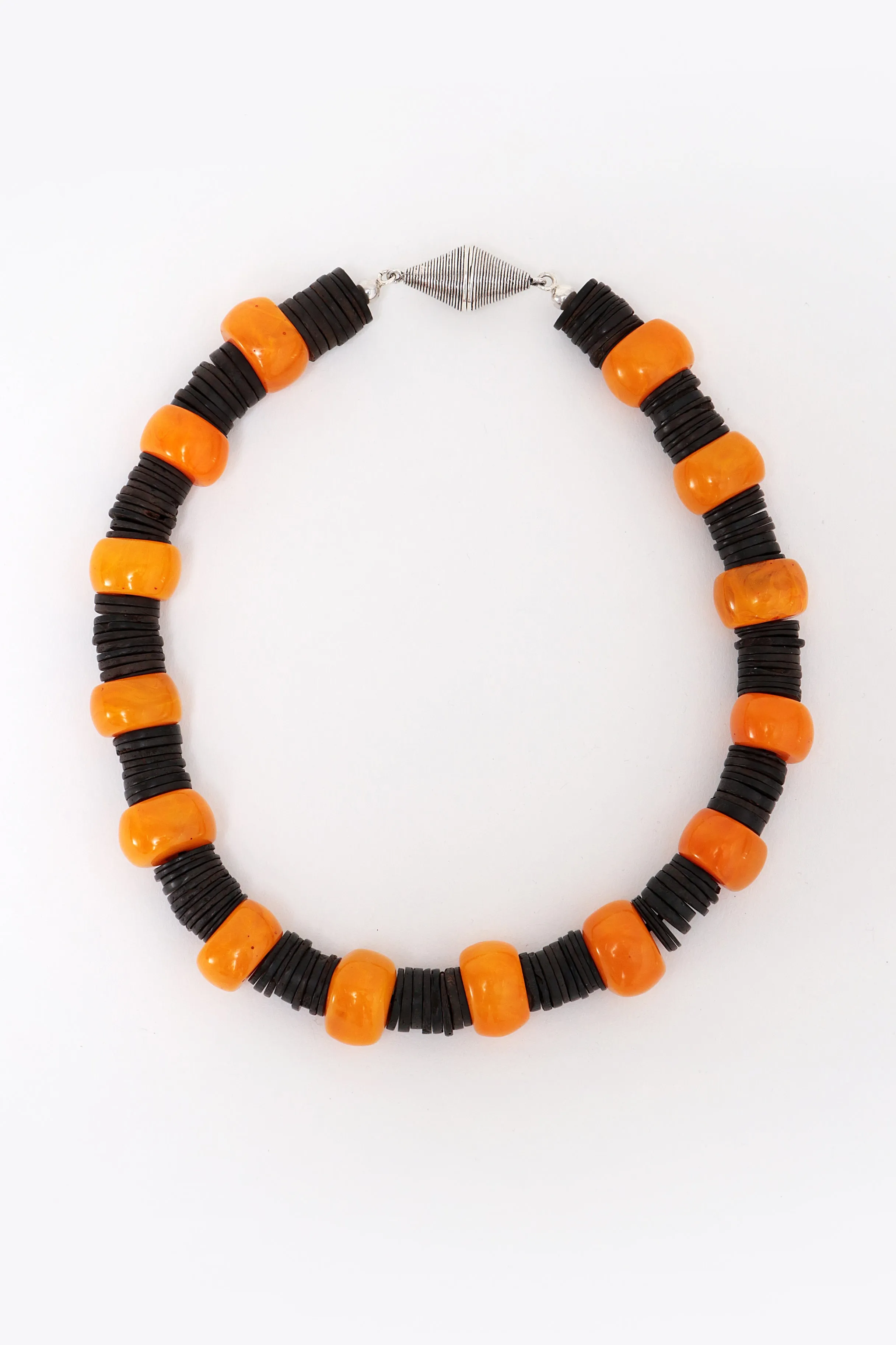 Amber Necklace with Leather and Silver Magnetic Clasp
