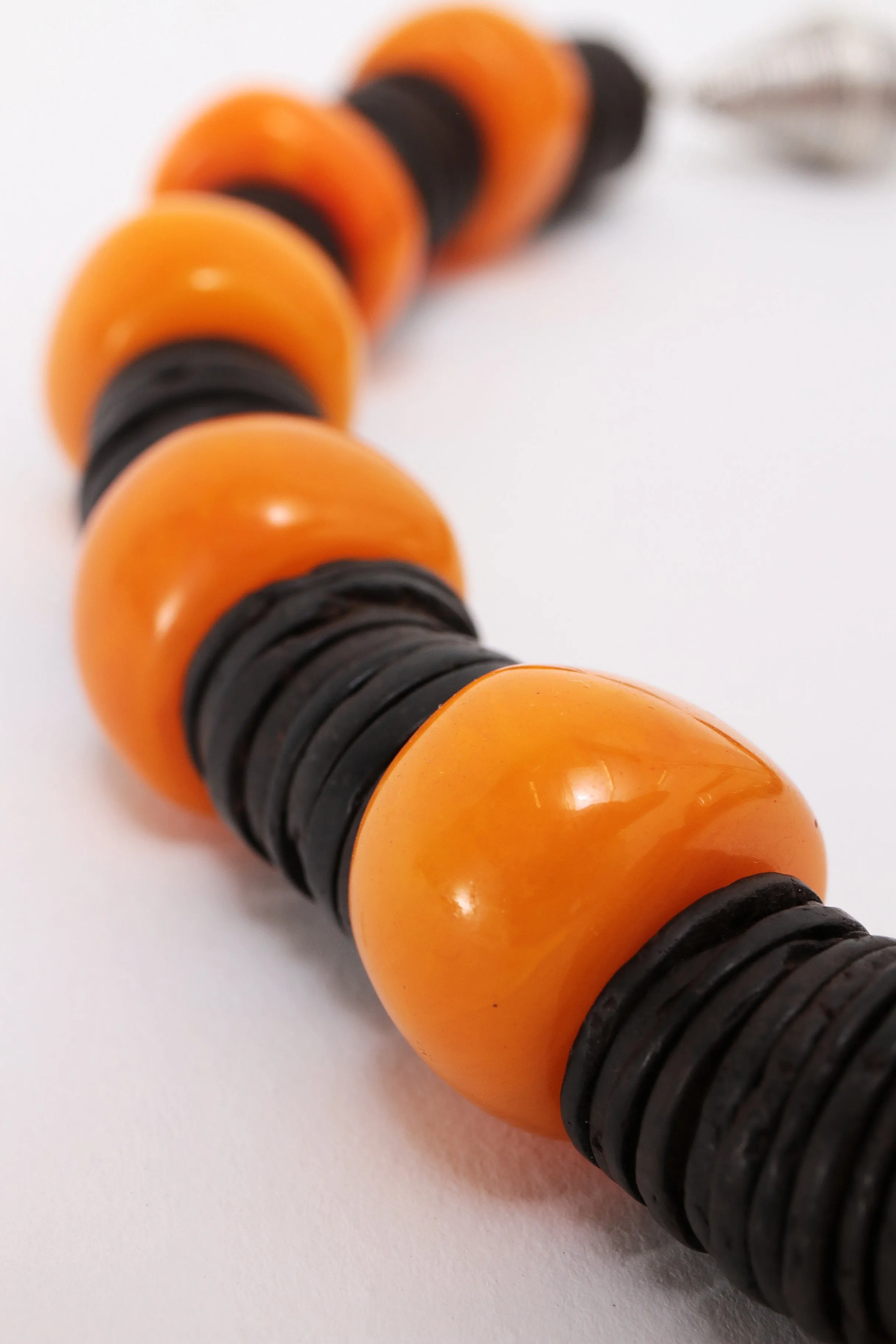 Amber Necklace with Leather and Silver Magnetic Clasp