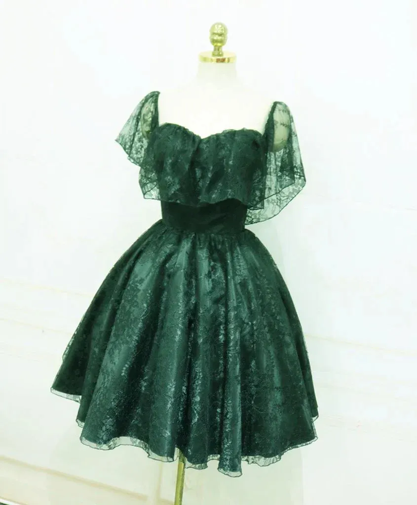 Beautiful Lace Green Off Shoulder Knee Length Party Dress Charming Homecoming Dress