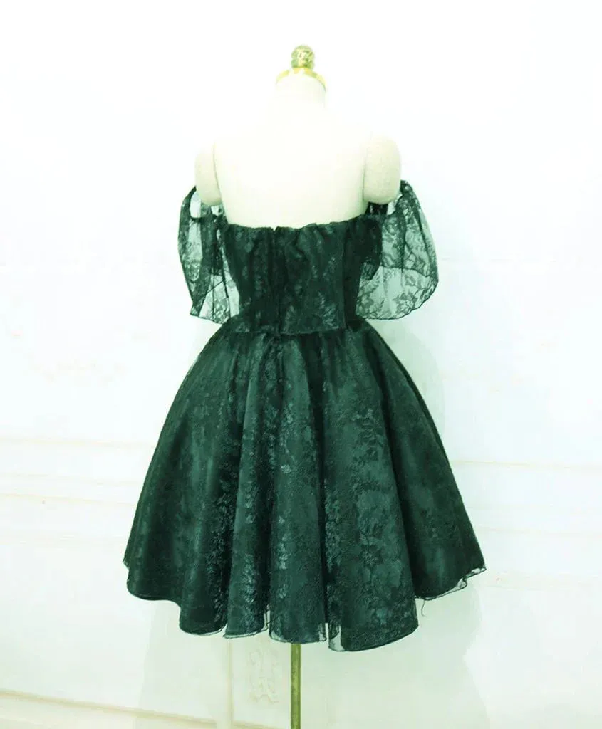 Beautiful Lace Green Off Shoulder Knee Length Party Dress Charming Homecoming Dress