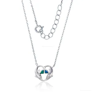 Bijoux Du Soleil Sterling Silver Created Opal And CZ Dolphin Heart Pendant Necklace - 17 1"