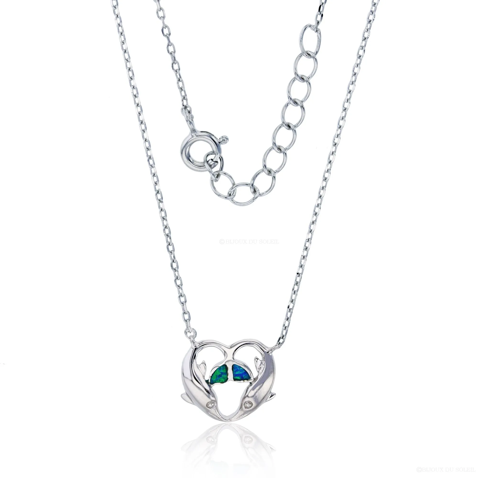 Bijoux Du Soleil Sterling Silver Created Opal And CZ Dolphin Heart Pendant Necklace - 17 1"