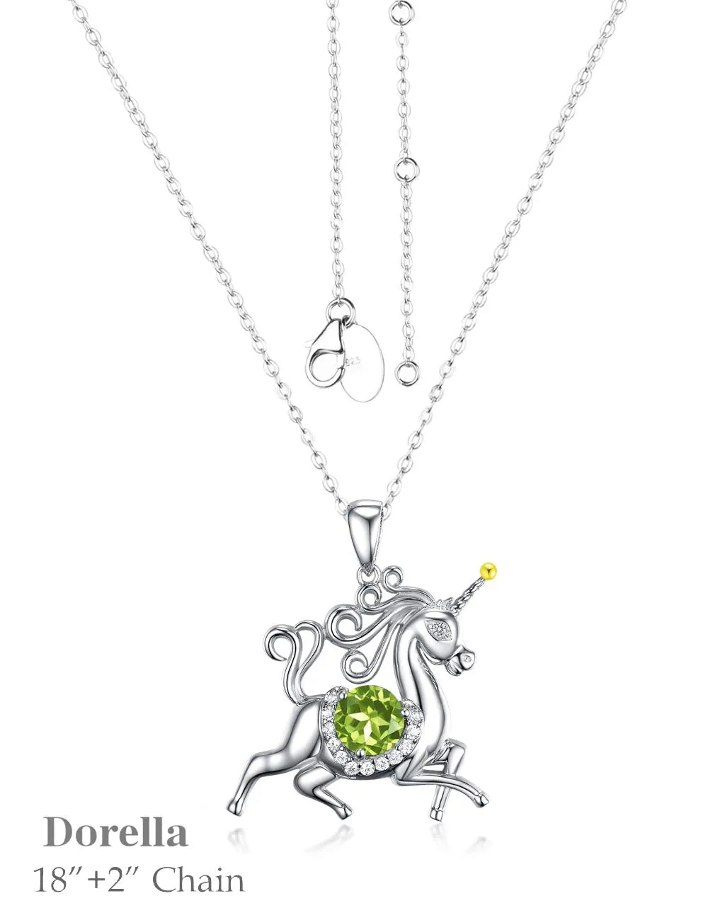 Birthday Gifts for Daughter Peridot Necklace Wife Mom Unicorn Jewelry for Teen Girls Women Sterling Silver Animal Necklace Gifts for Her Anniversary