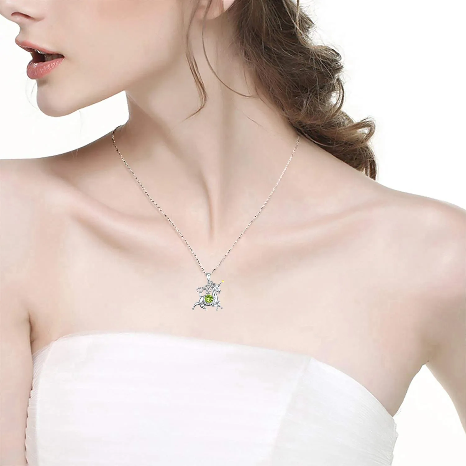 Birthday Gifts for Daughter Peridot Necklace Wife Mom Unicorn Jewelry for Teen Girls Women Sterling Silver Animal Necklace Gifts for Her Anniversary