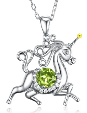 Birthday Gifts for Daughter Peridot Necklace Wife Mom Unicorn Jewelry for Teen Girls Women Sterling Silver Animal Necklace Gifts for Her Anniversary