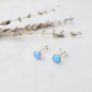 Blue Opal Cabochon Post Earrings