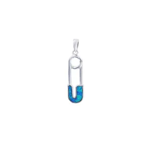 Blue Opal Safety Pin Pendant (Silver)