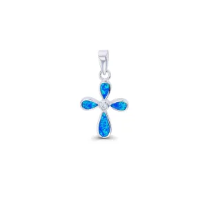 Blue Opal Teardrop Cross Pendant (Silver)